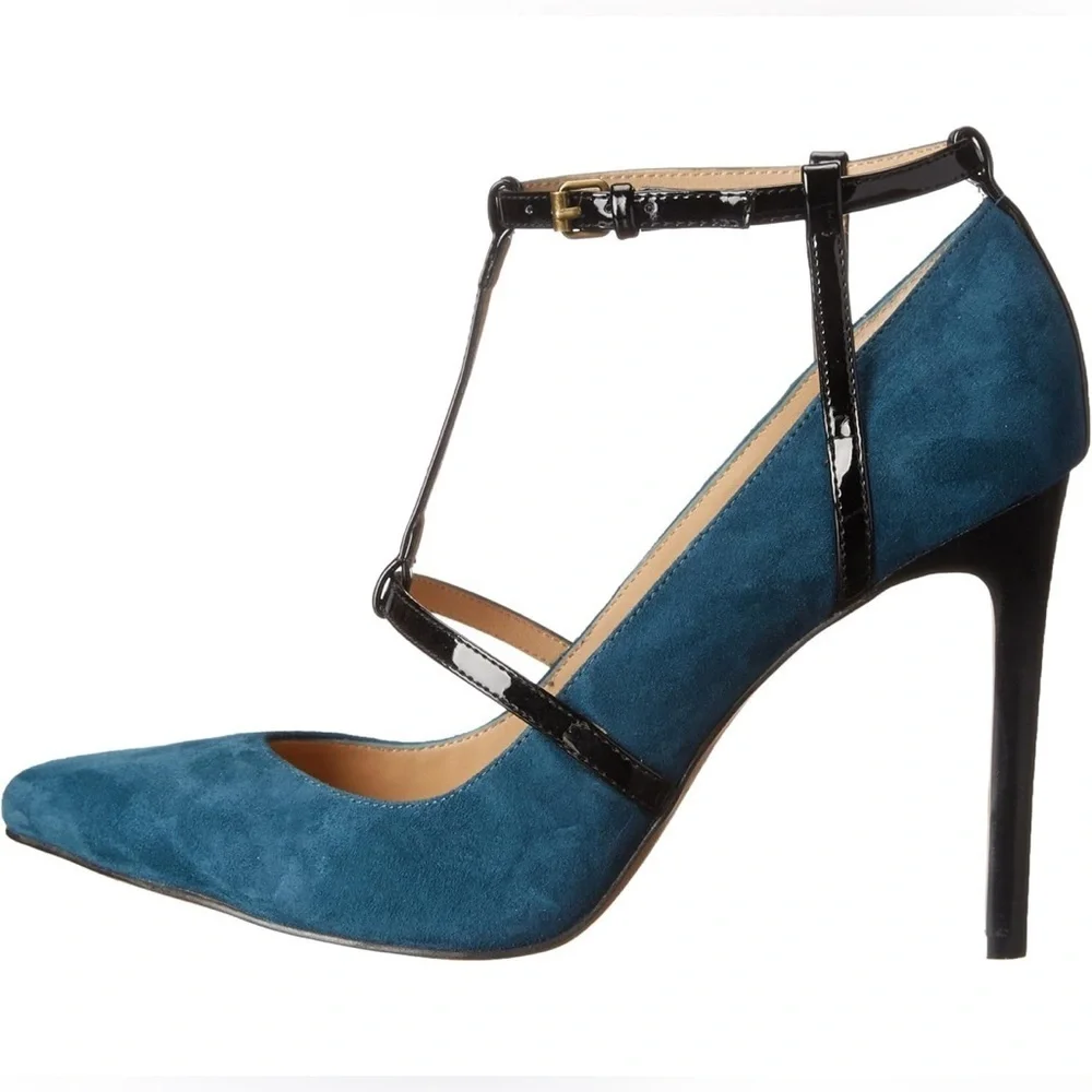 Joe's Jeans Women's Gadget Dress T-Strap Pump, Blue Suede 9